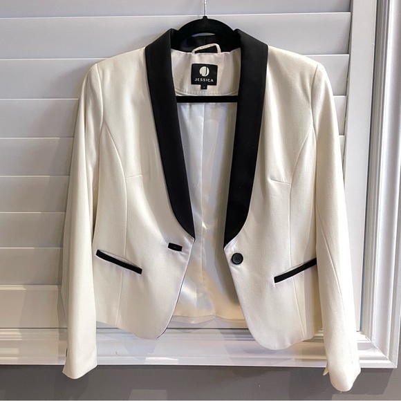 NAME YOUR PRICE! Jessica (from Sears) | Ivory Tuxedo Style Blazer - Picture 6 of 8